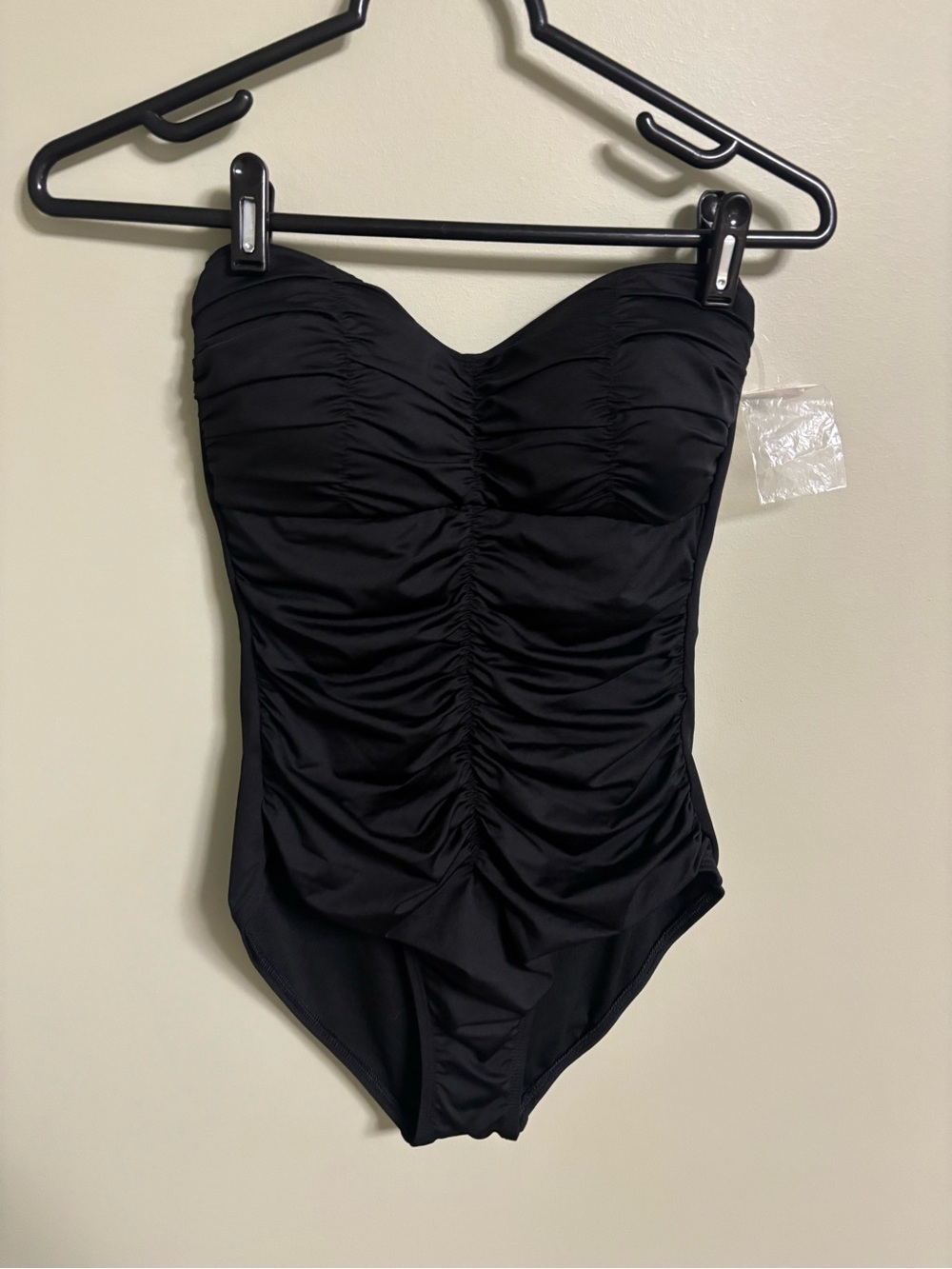 a.n.a.  Size 10 Medium Solid Black Ruched One Piece Swimsuit Strapless NWOT